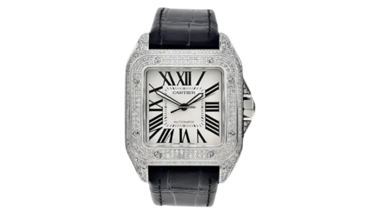 Santos 100 White Dial Iced Out