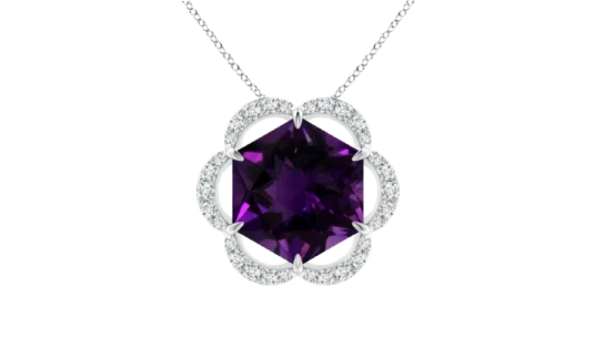 Hexagonal Amethyst Floral Halo Titanium Pendant