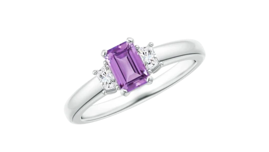 Emerald-Cut Amethyst And Diamonds 14k Ring