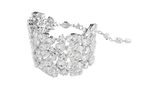Mesmera Wide Bracelet Mixed cuts - White, Rhodium