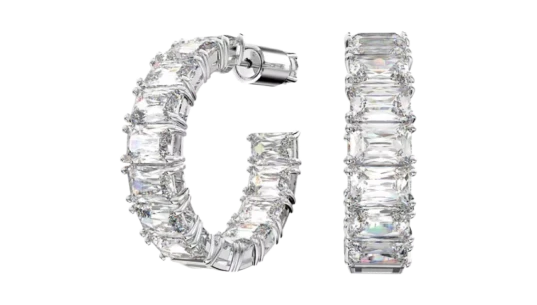 Millenia Hoop Earrings Octagon Cut - White, Rhodium
