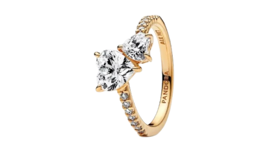 Double Heart Sparkling Ring - 14k Gold