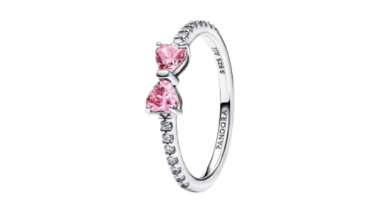 Sparkling Pink Bow Ring - Sterling Silver