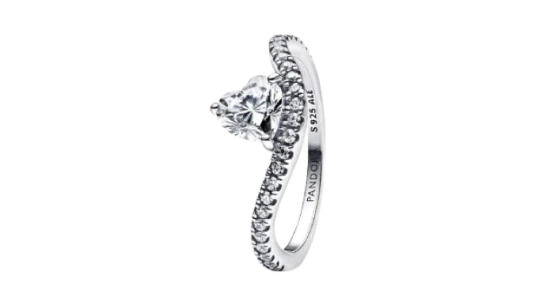 Wavy Pavé Heart Ring - Sterling Silver