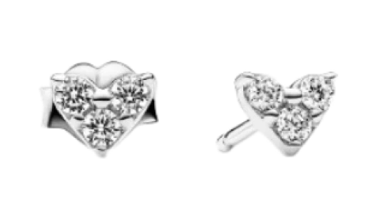 Triple Stone Heart Stud Earrings - Sterling Silver