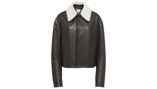 Shearling-Trimmed Leather Jacket - Brown