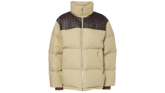 Intrecciato Leather-Trimmed Down Jacket - Travertine