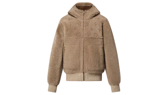 Reversible Hooded Shearling Blouson - Grey Brown