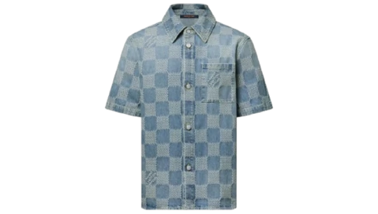 Damier 3D Light Denim Short-Sleeved Shirt - Indigo