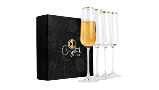 Set of 4 Champagne Flutes with Elegant Gold Rim