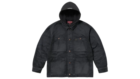 Worn Hooded Chore Coat - Black