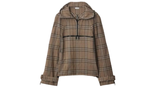 Check Silk Blend Hooded Jacket - Brush
