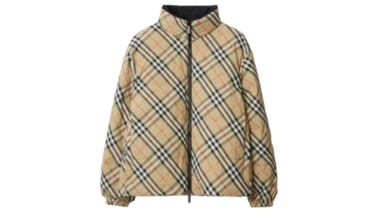 Reversible Check Nylon Puffer Jacket - Sand