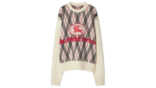 Argyle Check Wool Blend Sweater - Chalk