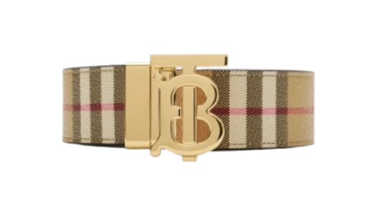 Thin Reversible Check TB Belt - Archive Beige/Gold