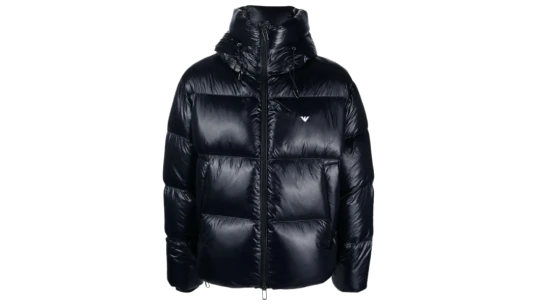 Logo Embroidered Hooded Padded Jacket - Black