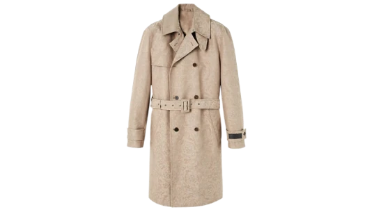 Floral Jacquard Cotton Trench Coat - Beige