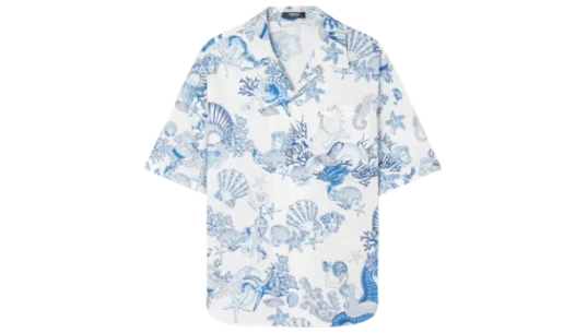 Coral Theatre Cotton Shirt - White/Blue