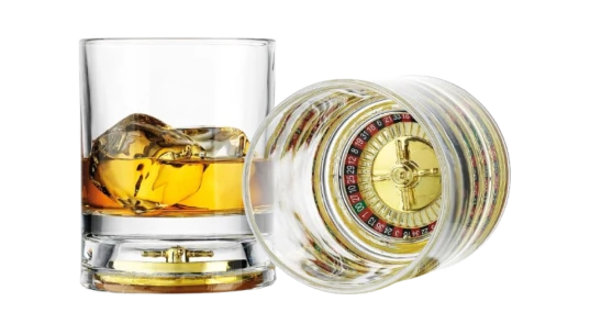 Whiskey Glass With Mini Roulette Wheel Base
