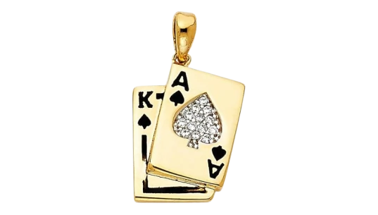 14K Solid Yellow Gold CZ Cards Pendant