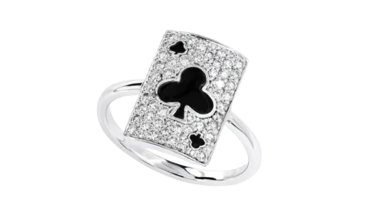 Club Playing Card Diamond Ring 14k Solid Gold 0.50ctw