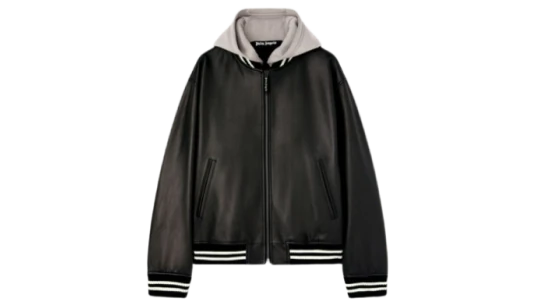 Curved Logo Leather Bomber - Black/Off White