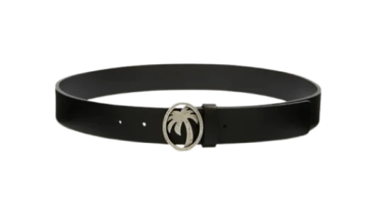 Leather Oval Palm Belt - Black/Silver