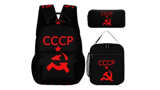 USSR Backpack Lunch Bag Pencil Case Set - Black/Red