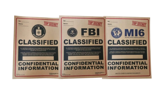Set of 3 FBI, CIA, MI6 Top Secret Classified Folders