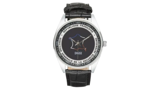 DSGI Logo Dial Leather Strap Watch - Black/Steel