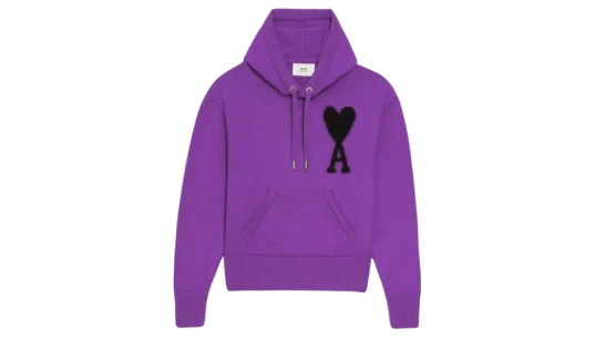 Logo-Intarsia Knit Hoodie - Purple/Black