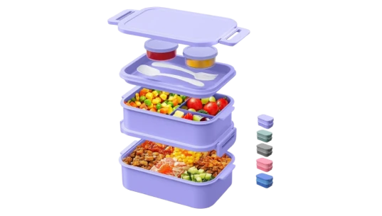Stackable Lunch Box Bento Box Large - Clear/Purple