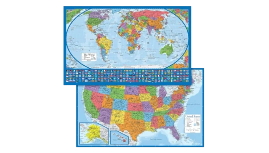 Laminated World Map Poster & USA Map Set