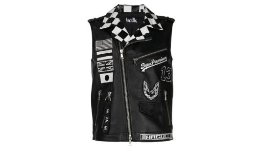 Graphic-Print Biker Vest - Black/White