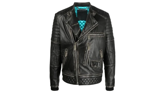 Logo-Plaque Leather Biker Jacket - Black