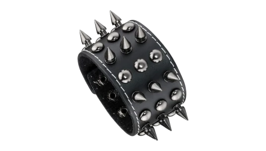Unisex Black Metal Spike Leather Bracelet - Black