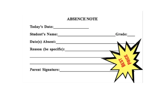 Absence Note Pad To School