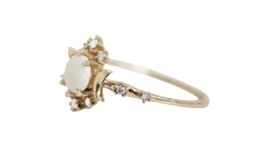 Wandering Star Opal Ring with Diamonds - 14k Yellow Gold