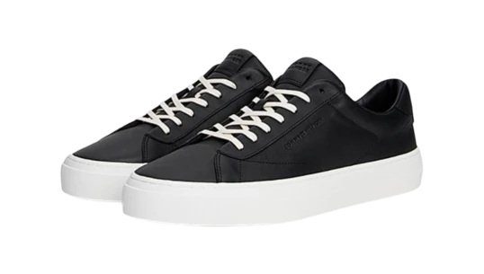 Leather Debossed Logo Cupsole Trainers - Black