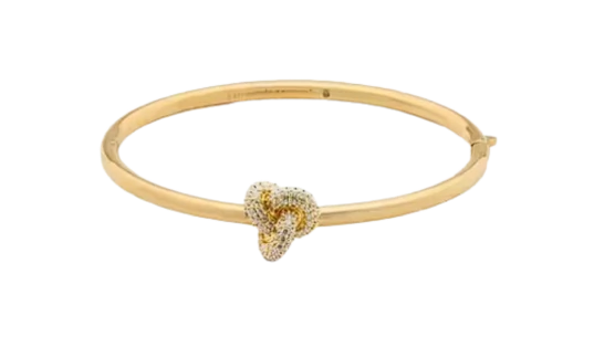 Double Knot Pave Hinged Bangle - Clear/Gold