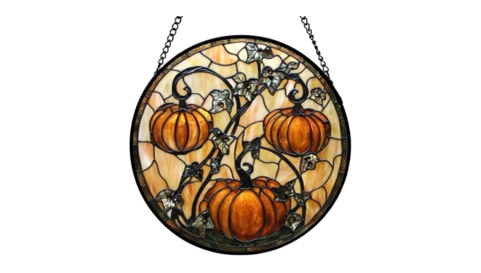 Stained Glass Window Hanging Pumpkins Halloween