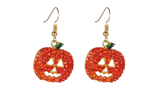 Halloween Pumpkin Crystal Earrings - Orange