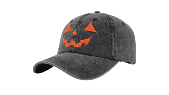 Halloween Pumpkin Face Baseball Hat - Gray