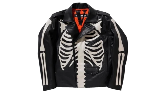 Leather Skeleton Biker Jacket - Black/White