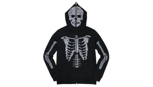 Skeleton Full Zip Hoodie - Black