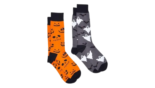 Halloween Print Socks 2 Pair Set - Orange/Black/Gray/White
