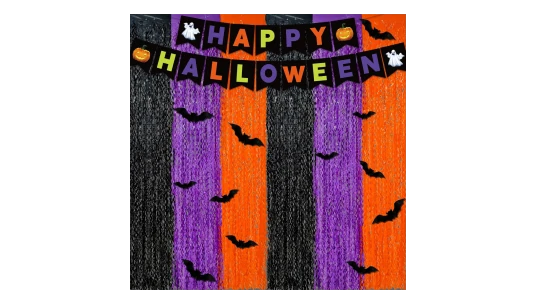 Happy Halloween Fringe Curtains Party Decoration - Multicolor