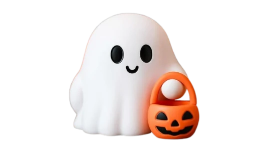 Halloween Ghost Figurine - White/Orange/Black