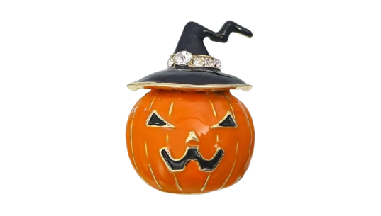 Halloween Witch Pumpking Brooch - Orange/Black