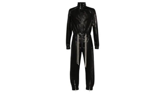 Tapered-Leg Leather Jumpsuit - Black